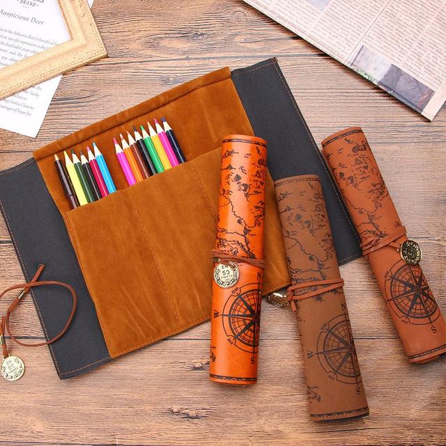 Hot Sale Luxury Treasure Map Roll Retro Pen Pencil Case for School